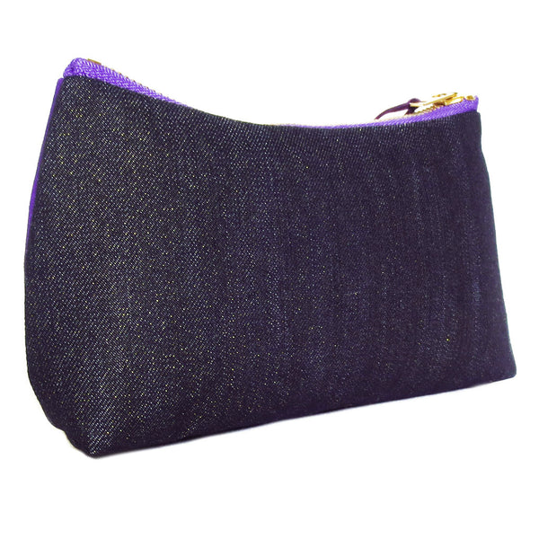 back of the felicity small pouch in gold metallic denim