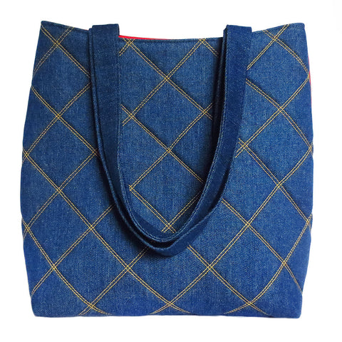 denim totebag quilted with gold stitching from Holland Cox