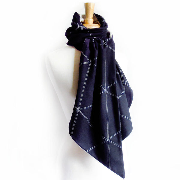 black and gray flannel scarf for men, stitched with triangle motif