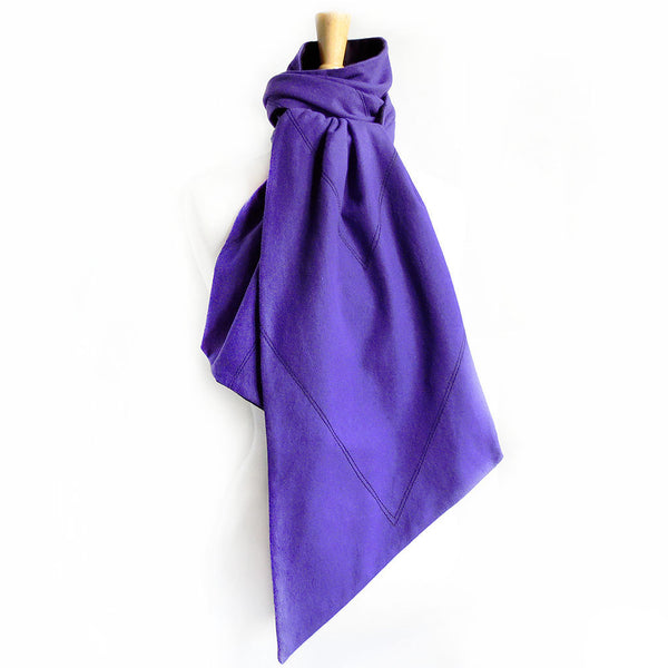 purple and black flannel scarf with V motif stitched in black
