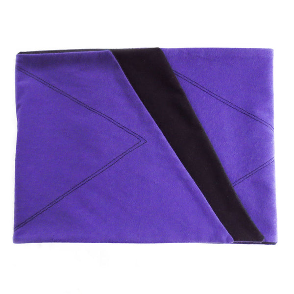 black and purple flannel scarf folded to show off angled edges
