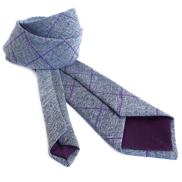 handmade gray necktie lined in dark purple