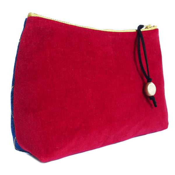 back of perfect pouch in red cotton velveteen