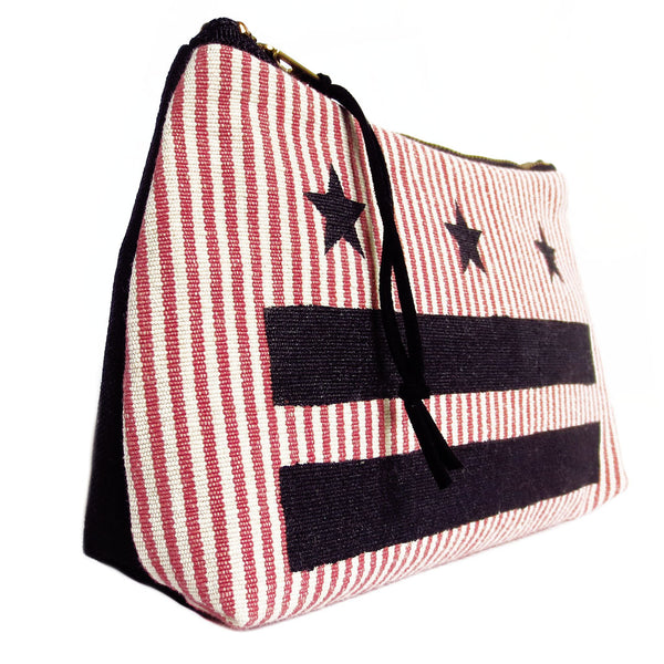 vintage ticking paired with black denim for this DC pride zip pouch