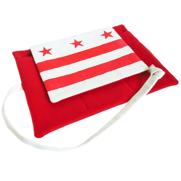 fabric watch roll from Holland Cox features the DC flag stenciled in red